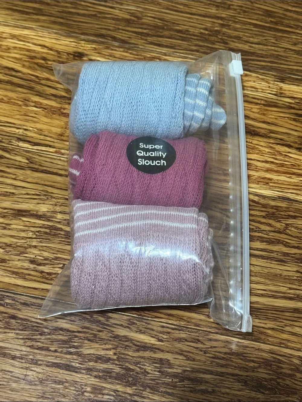 3-pack super quality slouch stripe print pink blue sock bundle